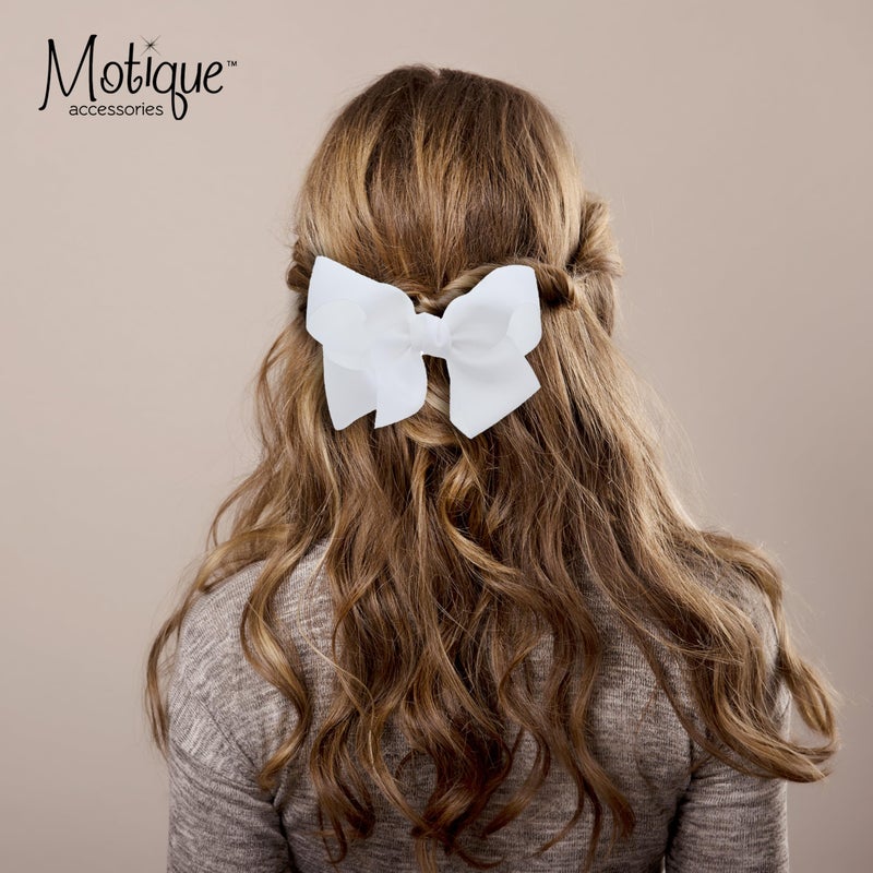 Motique Accessories White 5.5 Inch Grosgrain Hair Bow Clip For Woman And Girls - Image 2